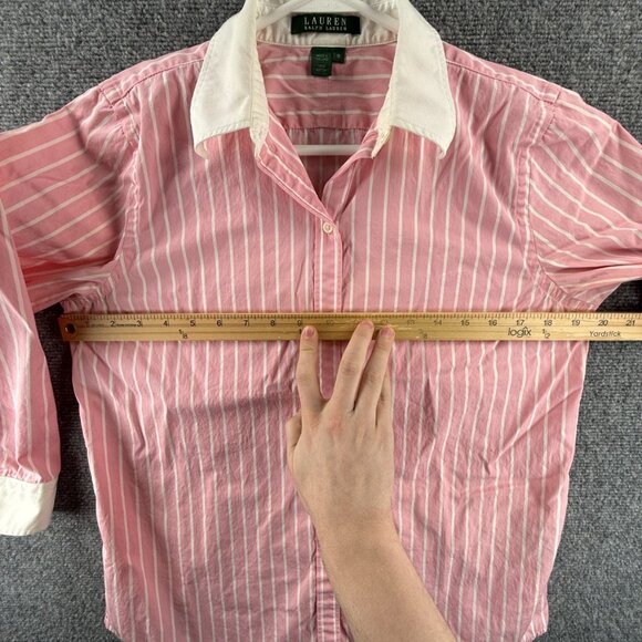 Lauren Ralph Lauren Contrast Collar Pink White Button Up Shirt Women Medium - Picture 6 of 14